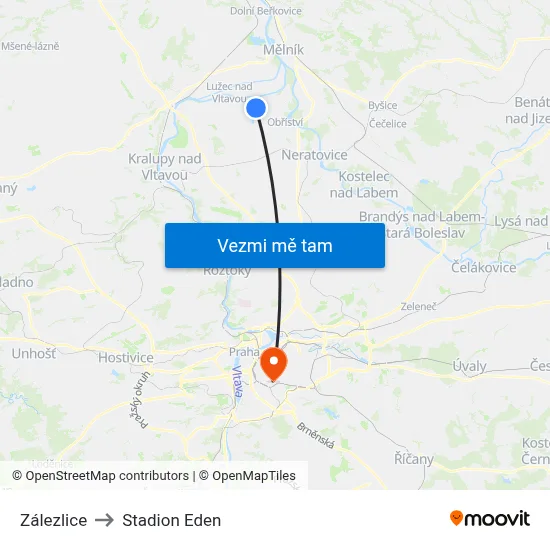 Zálezlice to Stadion Eden map