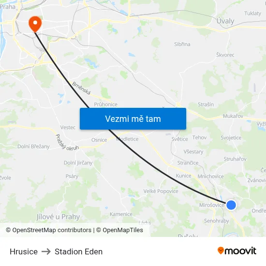 Hrusice to Stadion Eden map