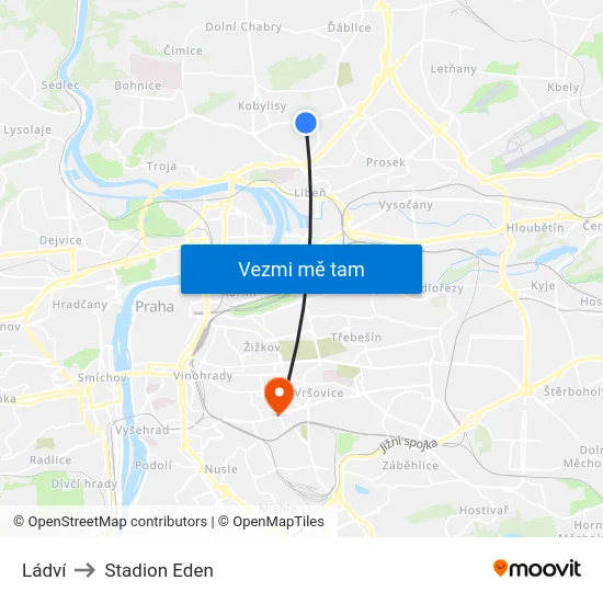 Ládví to Stadion Eden map