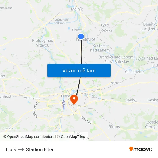 Libiš to Stadion Eden map
