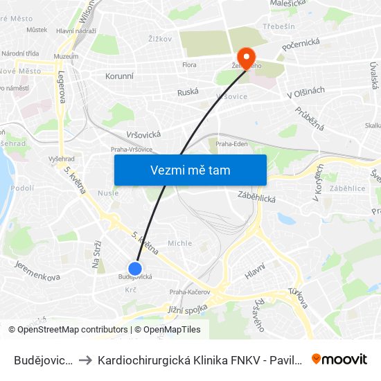 Budějovická to Kardiochirurgická Klinika FNKV - Pavilon M map