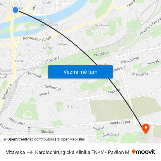 Vltavská to Kardiochirurgická Klinika FNKV - Pavilon M map