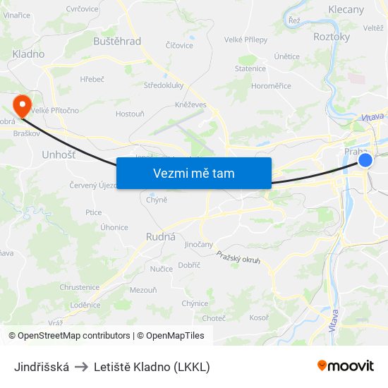 Jindřišská to Letiště Kladno (LKKL) map