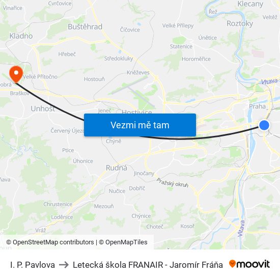 I. P. Pavlova to Letecká škola FRANAIR - Jaromír Fráňa map