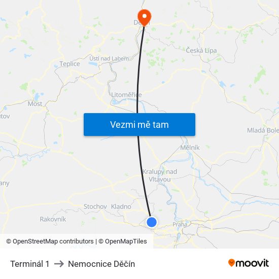 Terminál 1 to Nemocnice Děčín map