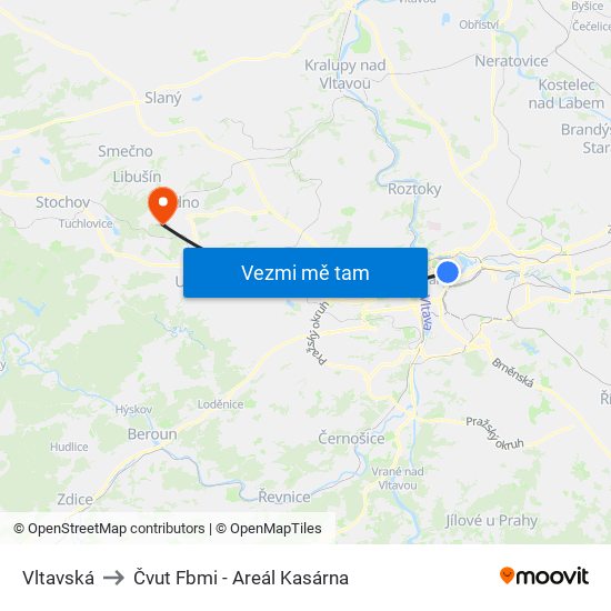 Vltavská to Čvut Fbmi - Areál Kasárna map