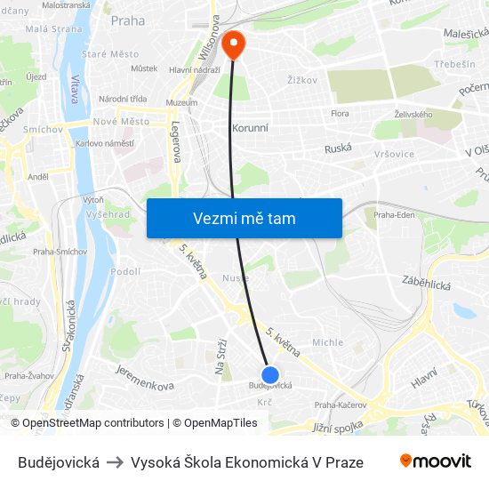 Budějovická to Vysoká Škola Ekonomická V Praze map