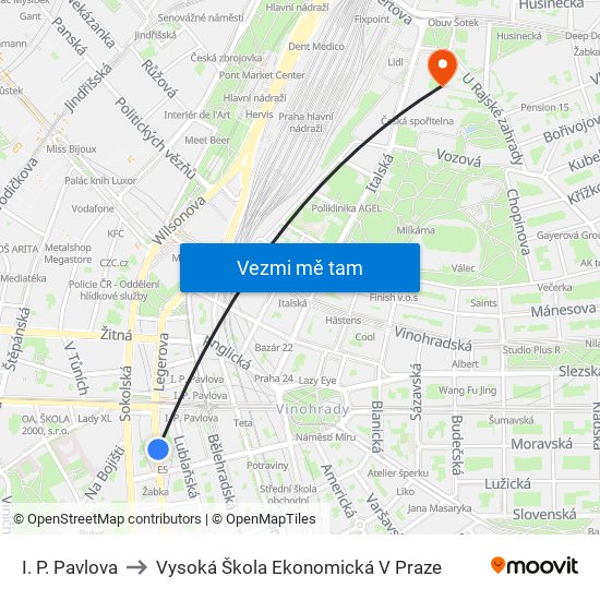 I. P. Pavlova to Vysoká Škola Ekonomická V Praze map