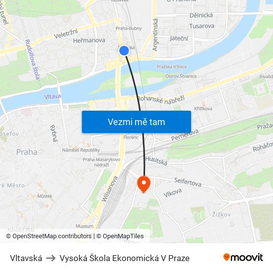Vltavská to Vysoká Škola Ekonomická V Praze map