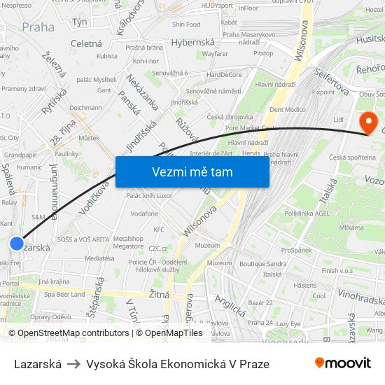 Lazarská to Vysoká Škola Ekonomická V Praze map