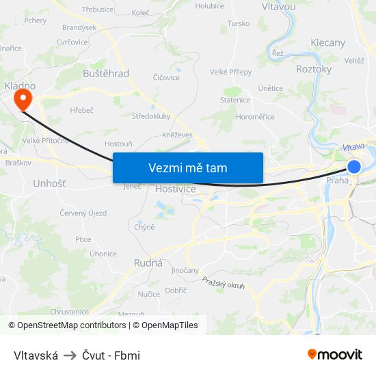 Vltavská to Čvut - Fbmi map