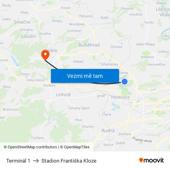 Terminál 1 to Stadion Františka Kloze map