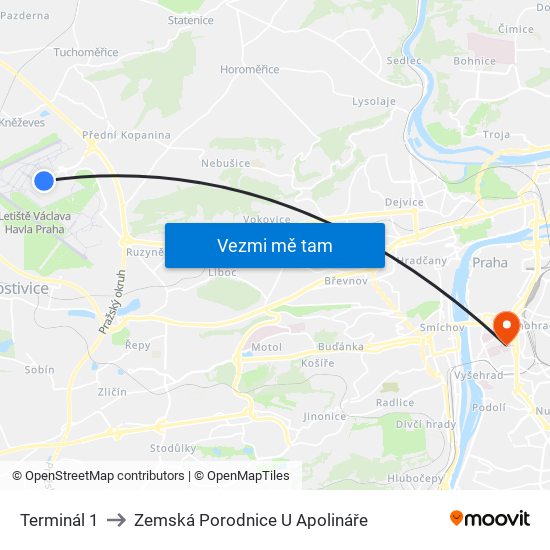 Terminál 1 to Zemská Porodnice U Apolináře map