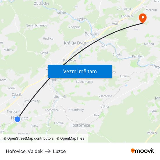 Hořovice, Valdek to Lužce map