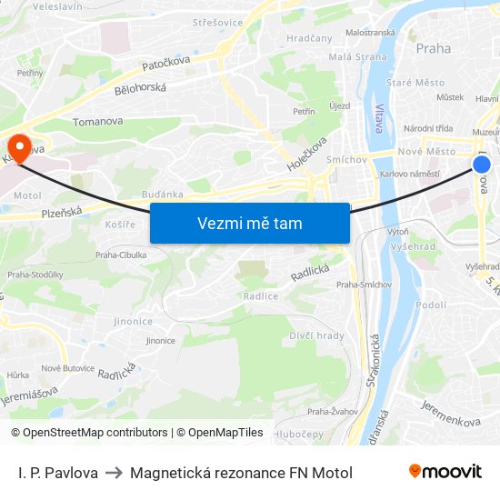 I. P. Pavlova to Magnetická rezonance FN Motol map