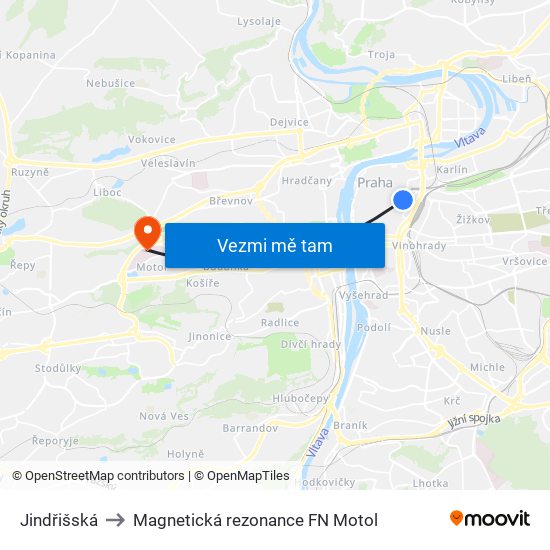 Jindřišská to Magnetická rezonance FN Motol map