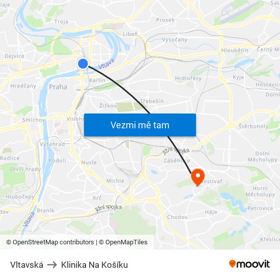 Vltavská to Klinika Na Košíku map