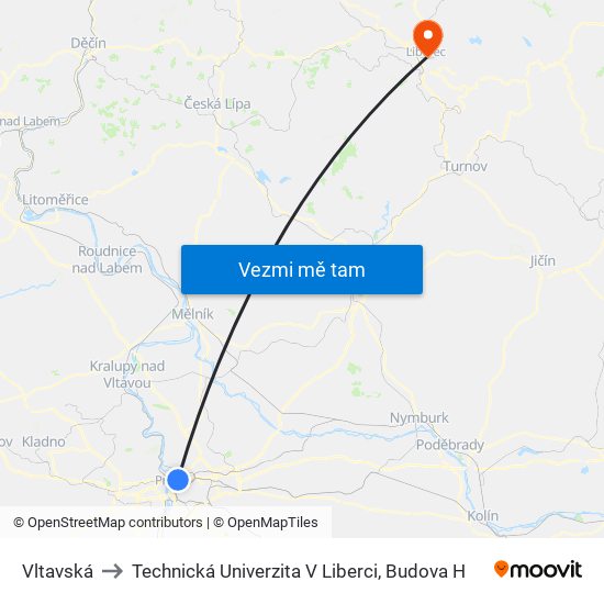 Vltavská to Technická Univerzita V Liberci, Budova H map