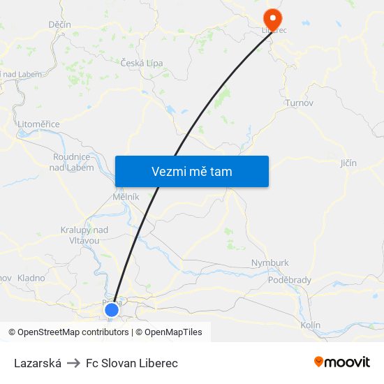 Lazarská to Fc Slovan Liberec map