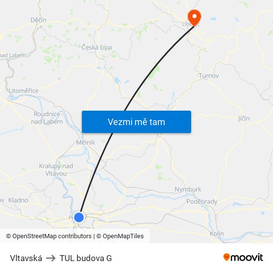 Vltavská to TUL budova G map