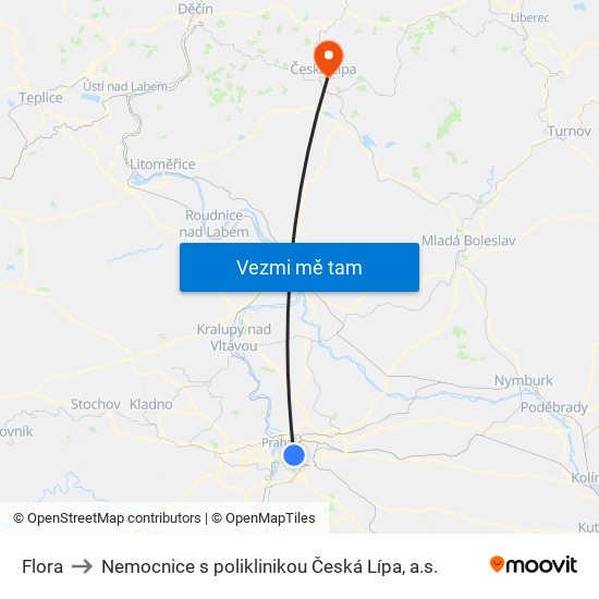 Flora to Nemocnice s poliklinikou Česká Lípa, a.s. map