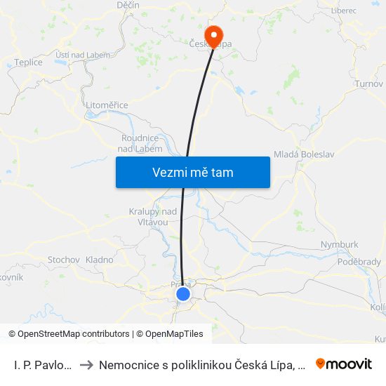 I. P. Pavlova to Nemocnice s poliklinikou Česká Lípa, a.s. map