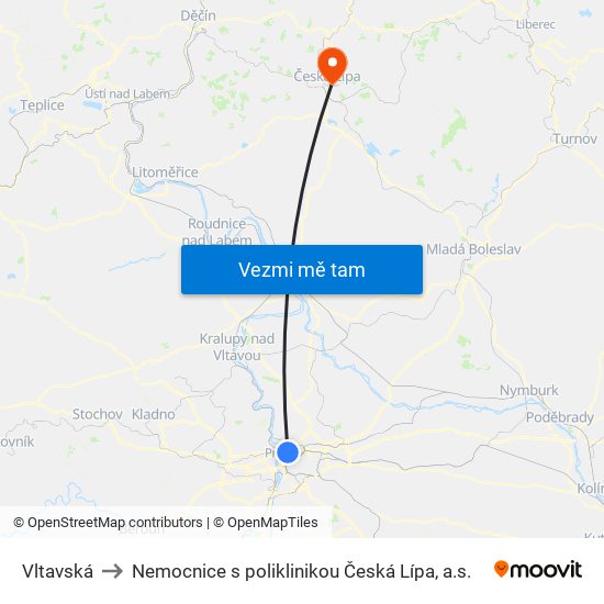 Vltavská to Nemocnice s poliklinikou Česká Lípa, a.s. map