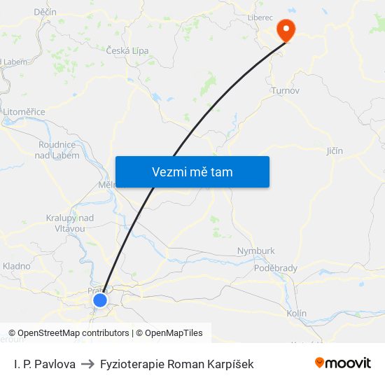 I. P. Pavlova to Fyzioterapie Roman Karpíšek map