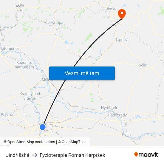 Jindřišská to Fyzioterapie Roman Karpíšek map