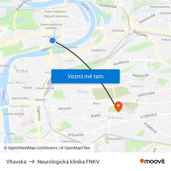 Vltavská to Neurologická klinika FNKV map