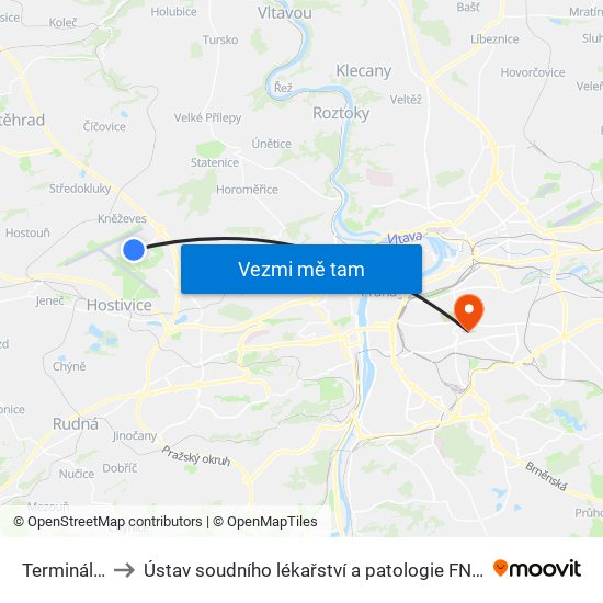 Terminál 1 to Ústav soudního lékařství a patologie FNKV map