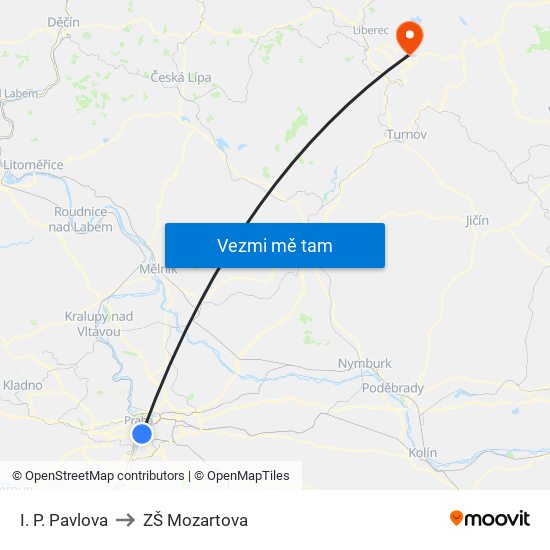 I. P. Pavlova to ZŠ Mozartova map