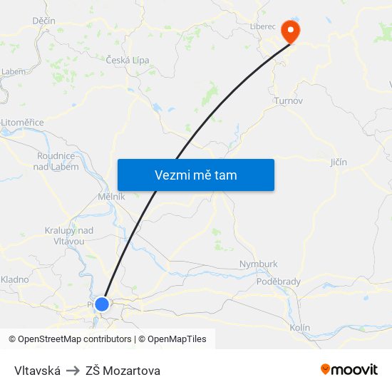 Vltavská to ZŠ Mozartova map