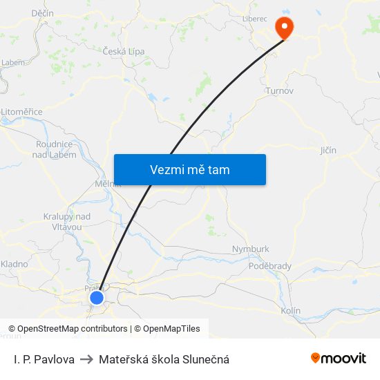 I. P. Pavlova to Mateřská škola Slunečná map