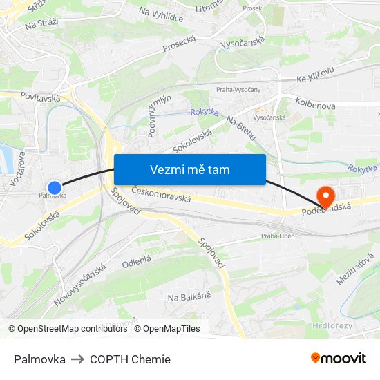 Palmovka to COPTH Chemie map