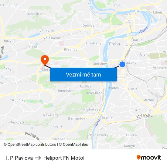 I. P. Pavlova to Heliport FN Motol map