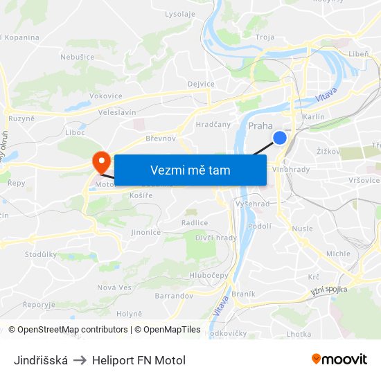 Jindřišská to Heliport FN Motol map