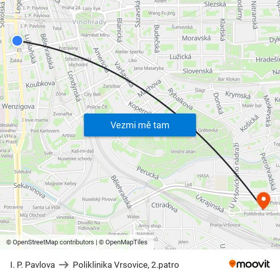 I. P. Pavlova to Poliklinika Vrsovice, 2.patro map