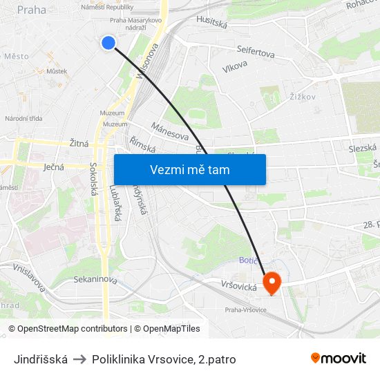 Jindřišská to Poliklinika Vrsovice, 2.patro map