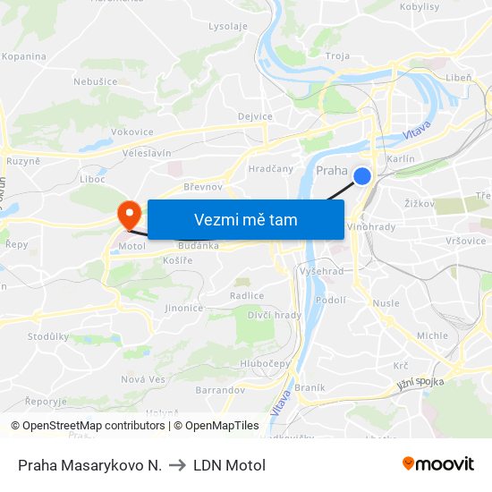 Praha Masarykovo N. to LDN Motol map