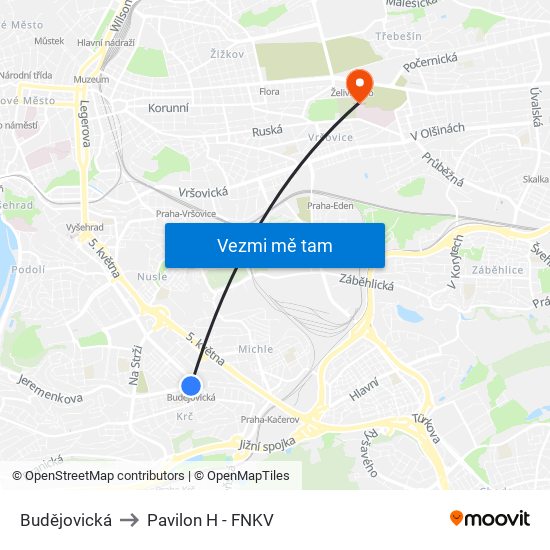 Budějovická to Pavilon H - FNKV map