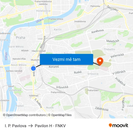 I. P. Pavlova to Pavilon H - FNKV map