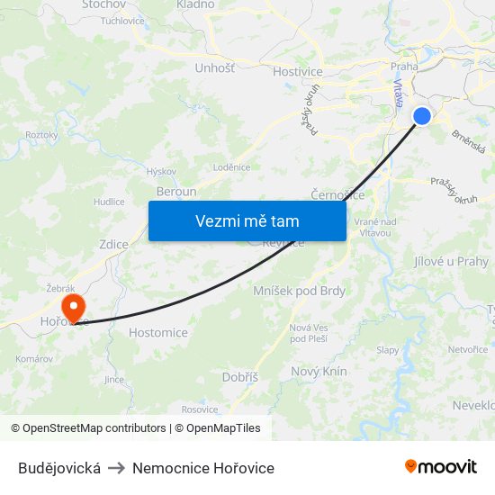 Budějovická to Nemocnice Hořovice map