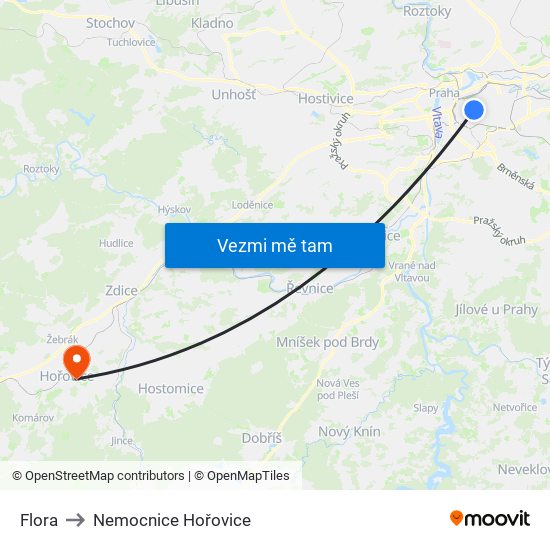 Flora to Nemocnice Hořovice map