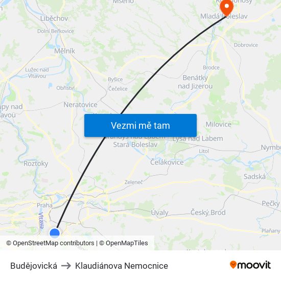 Budějovická to Klaudiánova Nemocnice map