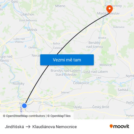 Jindřišská to Klaudiánova Nemocnice map