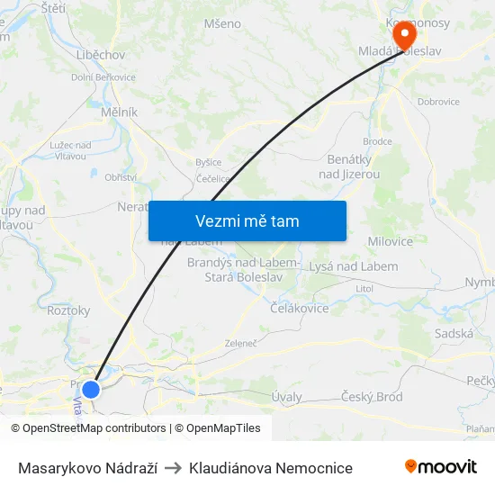 Masarykovo Nádraží to Klaudiánova Nemocnice map