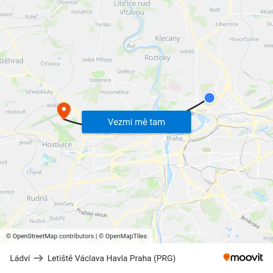 Ládví to Letiště Václava Havla Praha (PRG) map