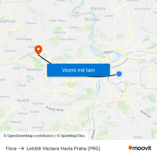 Flora to Letiště Václava Havla Praha (PRG) map