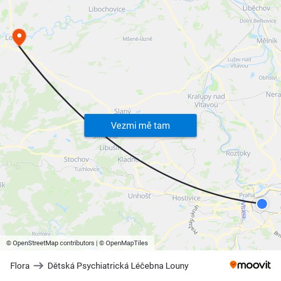 Flora to Dětská Psychiatrická Léčebna Louny map